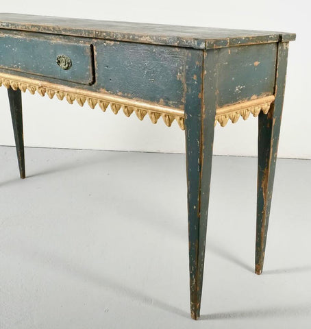 Antique painted &amp; scalloped skirt Charles IV console table with drawer