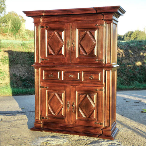 Small antique two-door chestnut cabinet
