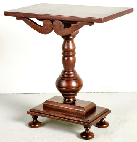 Small antique pedestal accent table, chestnut