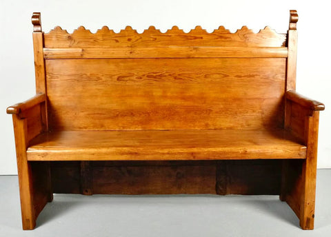 Antique scalloped back village bench, pine