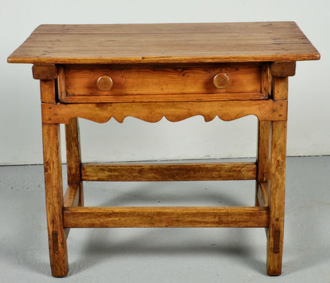 Antique pine accent table with long drawer and wooden pulls