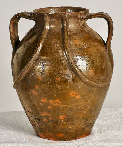 Antique ribbed glazed pot