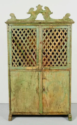 Antique painted "faux bois" single-door cabinet, honey pine