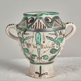 Antique two-handle painted and glazed wide mouth pitcher