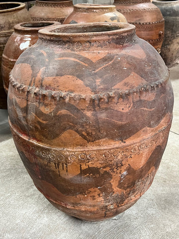 Large antique hand-streaked oil jar