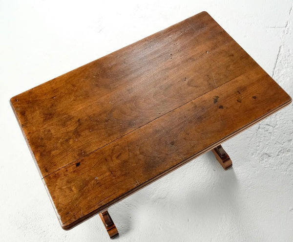 Antique harp leg accent table, walnut