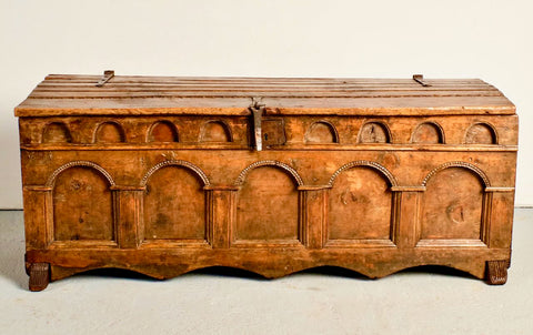 Antique four-drawer carved chest, chestnut and walnut