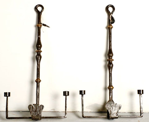 Pair of antique two-light wrought iron sconces