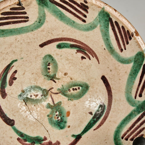 Antique painted and glazed green and manganese bowl