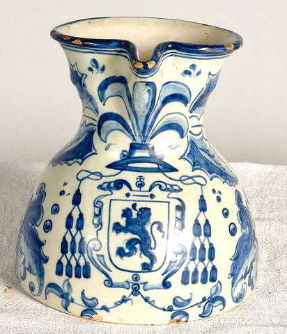 Antique blue and white Talavera water / wine pitcher