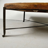 Antique pine village gate coffee table with iron base