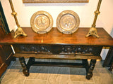 Carved turned-leg reproduction two-drawer library table, cachimbo hardwood