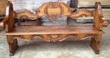 Carved reproduction monastery bench, cachimbo hardwood