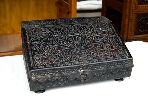 Reproduction tooled leather Spanish colonial writing box