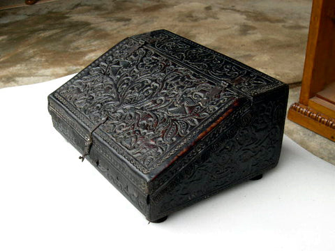 Reproduction tooled leather Spanish colonial writing box