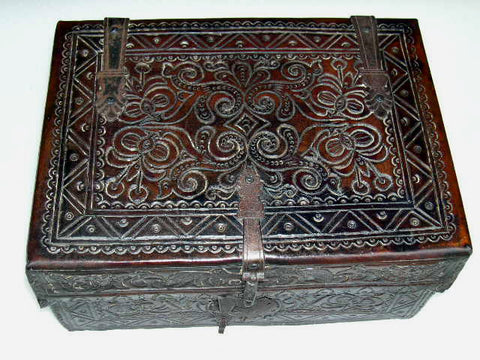 Reproduction tooled leather Spanish colonial document box