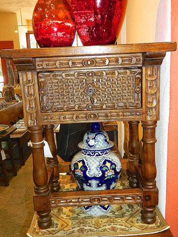Carved three-drawer reproduction Second Renaissance console table, cachimbo hardwood