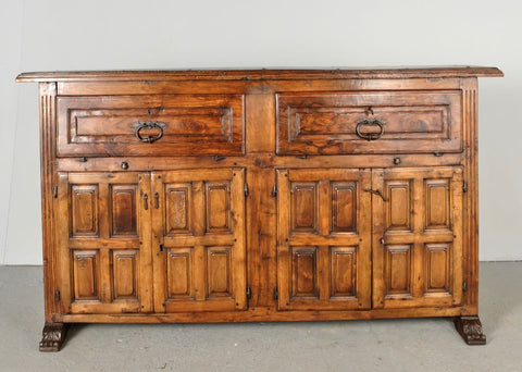 Antique four door, two drawer credenza, walnut and olive wood