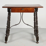 Antique turned leg accent table with drawer, mulberry