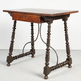 Antique turned leg accent table with drawer, mulberry