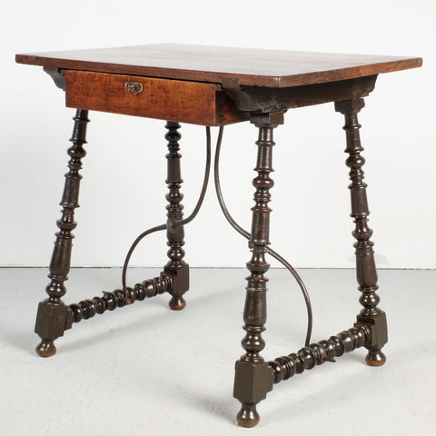Antique turned leg accent table with drawer, mulberry
