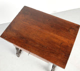 Antique turned leg accent table with drawer, mulberry