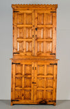 Antique scalloped cornice four door Pyrenees cabinet, pine