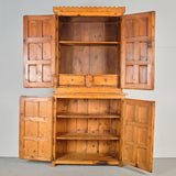 Antique scalloped cornice four door Pyrenees cabinet, pine