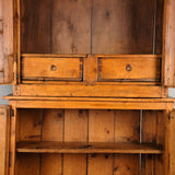 Antique scalloped cornice four door Pyrenees cabinet, pine