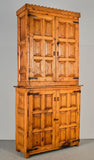 Antique scalloped cornice four door Pyrenees cabinet, pine