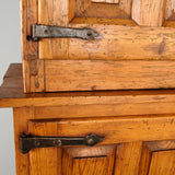 Antique scalloped cornice four door Pyrenees cabinet, pine