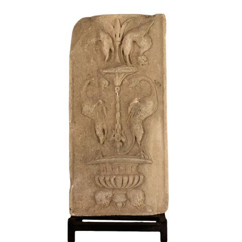 Antique carved stone Renaissance fragment on iron base