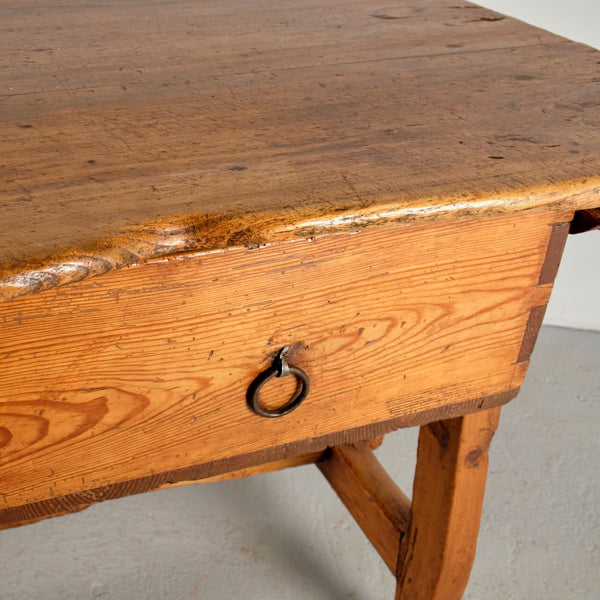 Low antique Pyrenees work table with drawer, pine