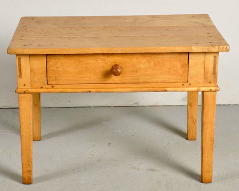 Small antique scalloped stretcher accent table pine