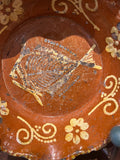 Antique scalloped edge red iron oxide Barcelos platter with painted fish