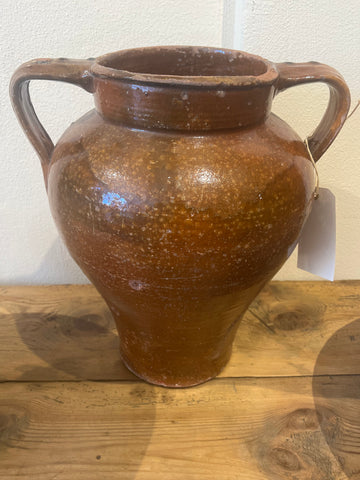 Antique glazed two-handle oil jar