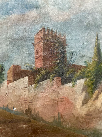 Antique oil painting on linen, "The Alhambra"