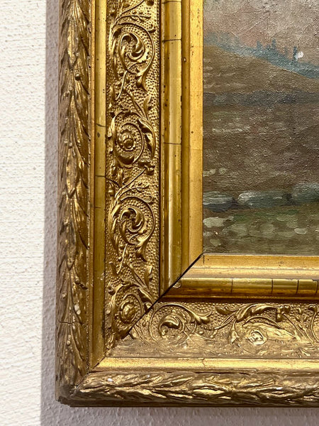 Antique oil painting on linen, "The Alhambra"