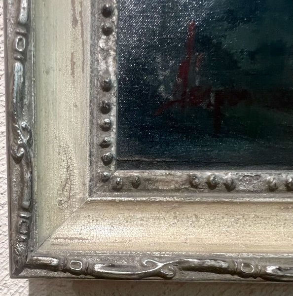 Framed antique oil on linen painting of the Andes