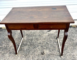Antique two-drawer cabriole leg writing table, walnut and oak
