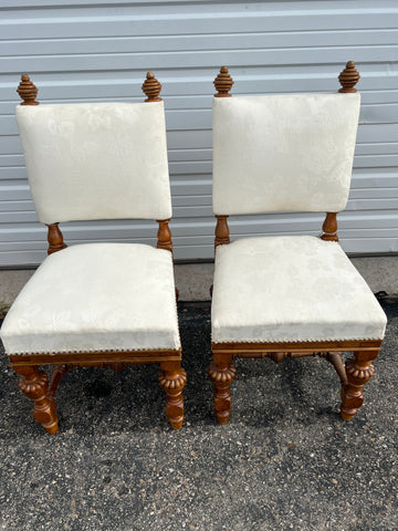 Set of 4 upholstered antique northern Italian side chairs, oak