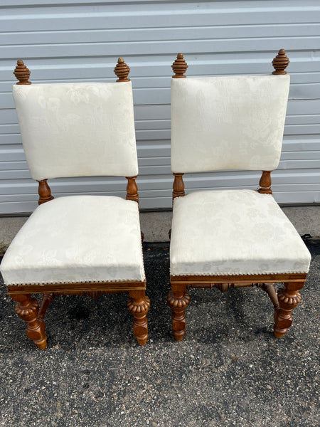 Set of 6 upholstered antique northern Italian side chairs, oak