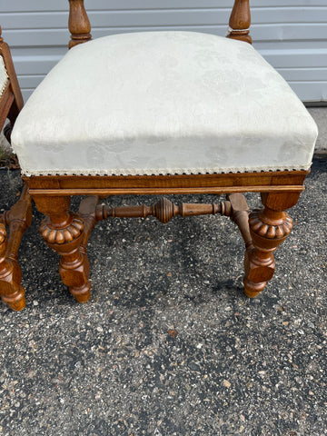 Set of 4 upholstered antique northern Italian side chairs, oak