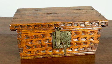 Antique studded leather covered valuables box