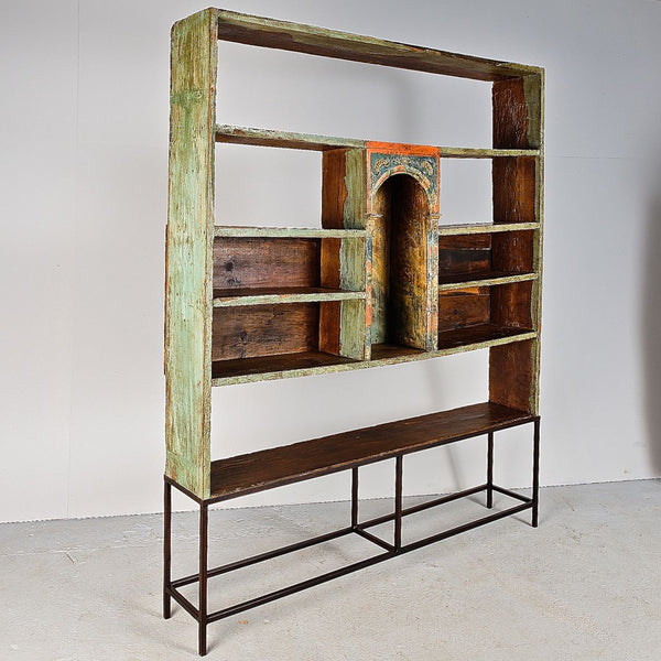Antique painted sacristy library cabinet, chestnut
