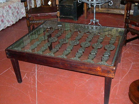 Antique cast iron grill top coffee table