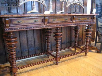 Carved and Turned Portuguese Console Table in Cachimbo Hardwood