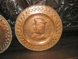Set of 3 embossed copper tavern plates
