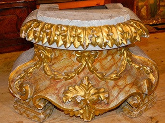 Antique carved, polychromed and gilt wooden base for cross