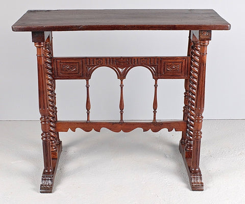 Antique carved vargueno “bridge” table, walnut